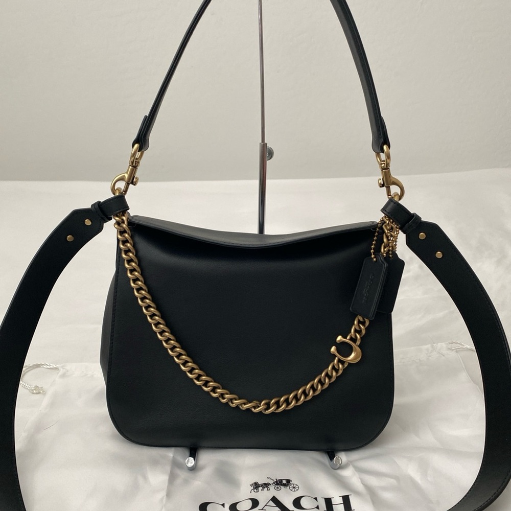 Coach Black Signature Chain Hobo Convertible Shoulder Bag Crossbody Smooth